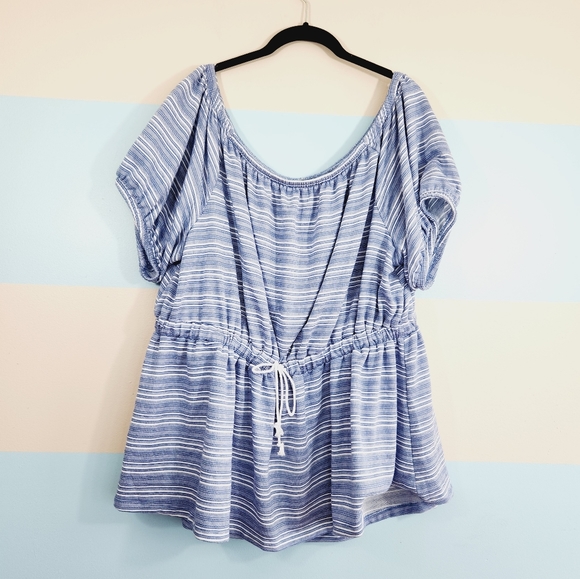 NWT Lane Bryant  Plus Size Striped Convertible Off-The-Shoulder Peplum Top - Picture 2 of 3